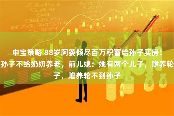 申宝策略 88岁阿婆倾尽百万积蓄给孙子买房！儿子控诉孙子不给奶奶养老，前儿媳：她有两个儿子，赡养轮不到孙子